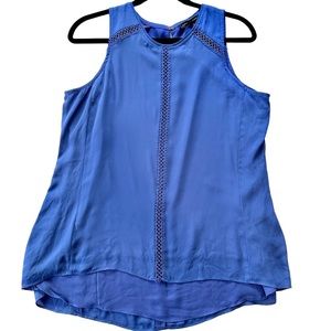 White House Black Market Ladder Trim High Low Lightweight Blue Top Size M